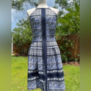 Vince Camuto Blue Geometric Print Fit & Flare Dress Size 6